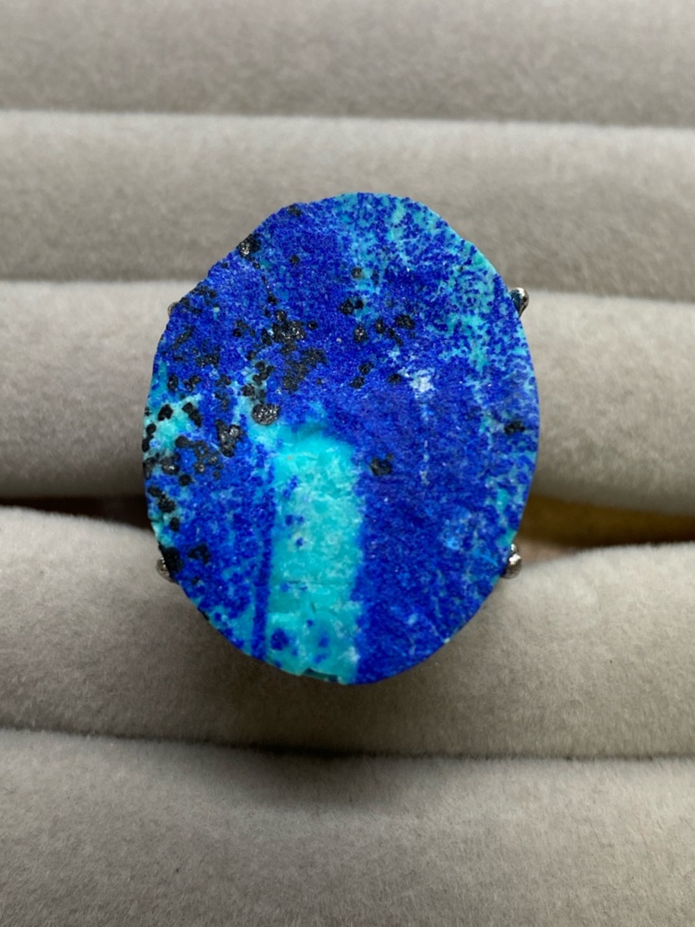 Azurite Malachite Druzy Ring • Electric Blue & Teal Stone • Rare Mineral